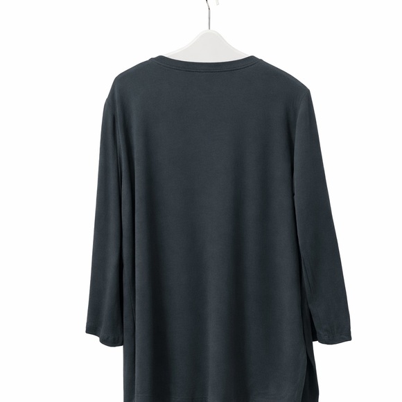 Eileen Fisher 100% Silk Charcoal Button Front Blouse | Size L - Picture 2 of 4